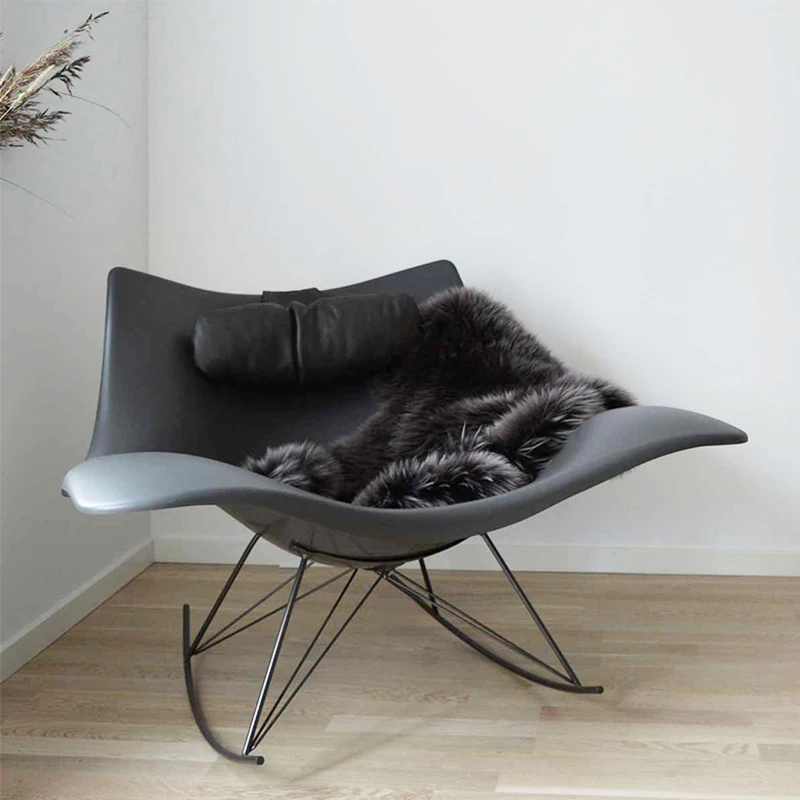 

Italy luxury rocking chair stainless steel sofa chair living room balcony leather lazy single leisure chair