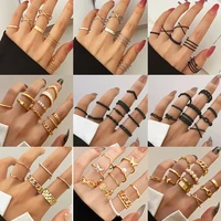 10pcsset punk ring set for women fashion pearl butterfly geometric opening metal finger rings female party jewerly sets gifts