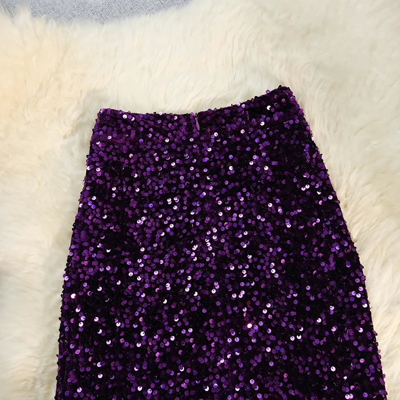 Осень/зима бархатная юбка с блестками женская мода эластичная высокой талией
