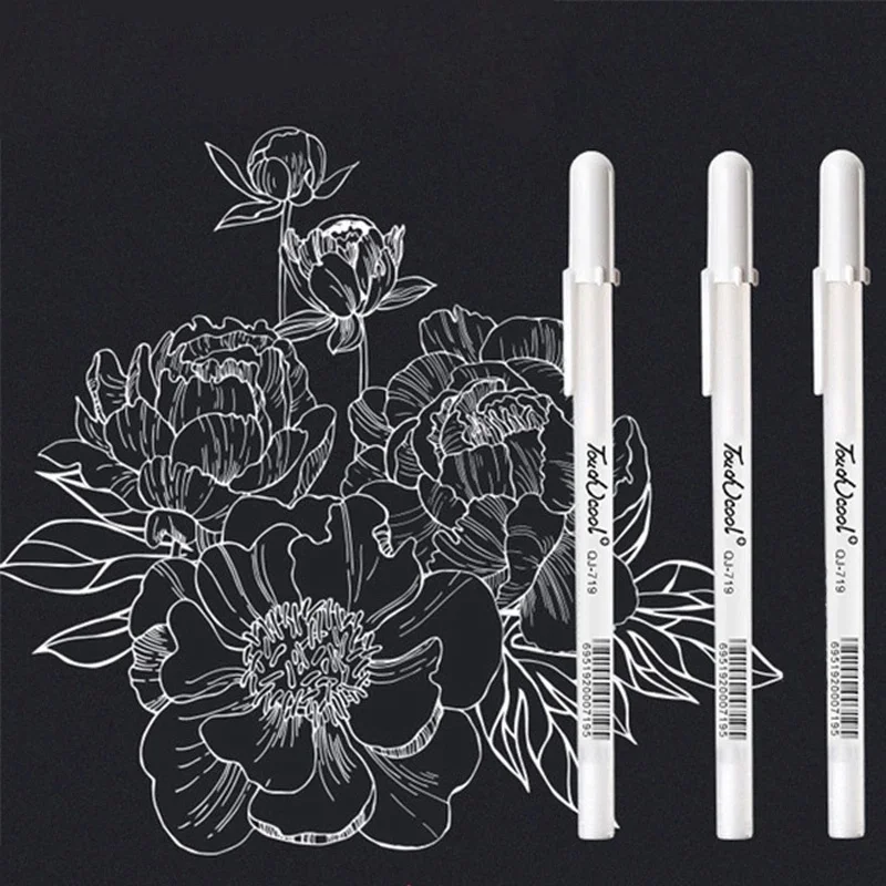 

White Ink Gel Pen 1/3pcs/Set 0.6mm Large Capacity Fine Tip Highlight Marker Pen Sketching Drawing Art Writing School Supplies