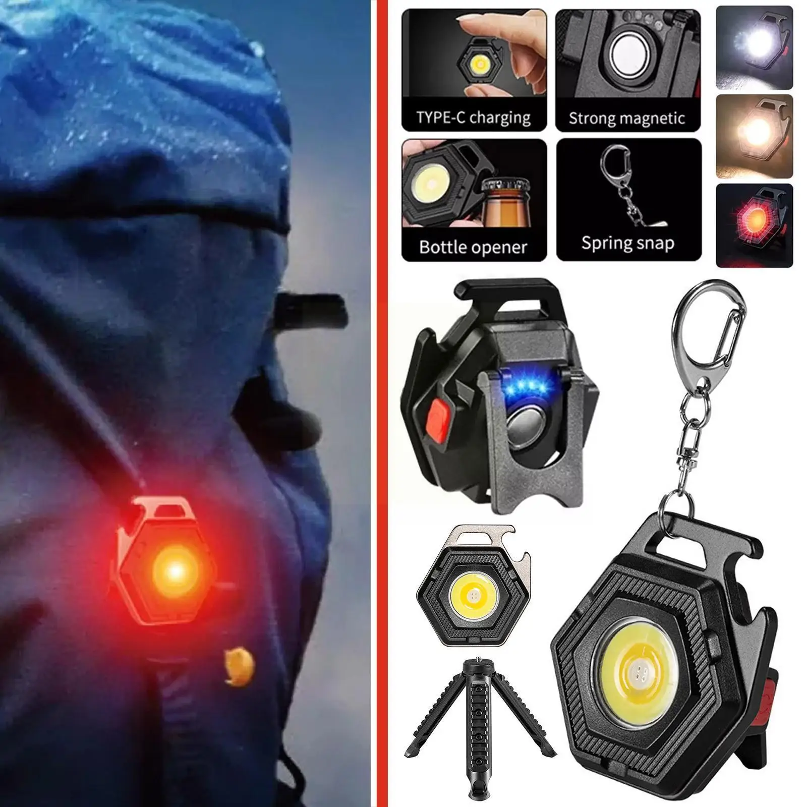

Mini Camping Light LED Flashlight USB Charging COB 3 And Keychain 7 Work Lighting Colors Waterproof W2D6 Modes Light Light I1E0