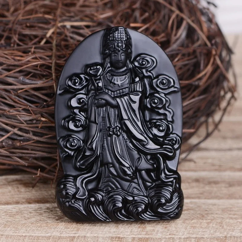 

Natural Obsidian Hand Carved Mazu Jade Pendant Fashion Boutique Jewelry Men's and Women's Queen Empress Necklace
