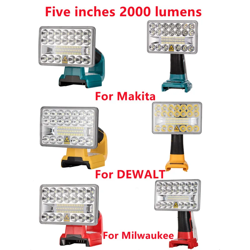 

5 inch 2000 lumens 18V LED Flashlight Indoor Outdoors Spotlight Light For Makita For DEWALT/Milwaukee/Bosch With USB work light