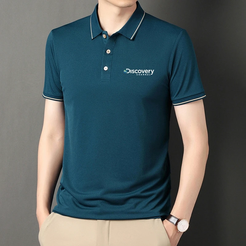 

2023 New Fashion Brands Polo Shirt Men's Cotton Summer Slim Fit Short Sleeve Casual Discovery Channel Clothing