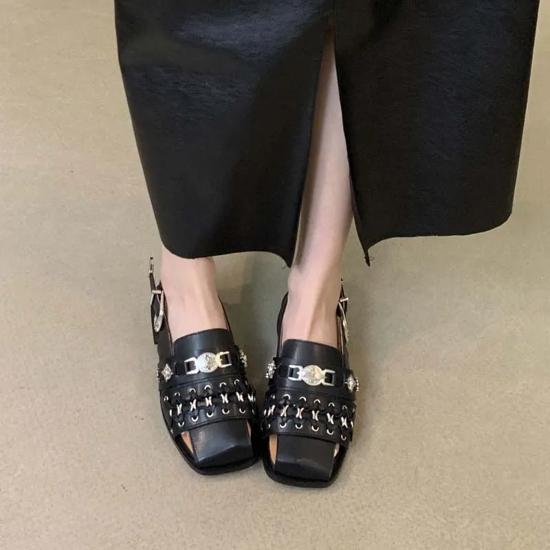 Сандалии женские с ремешком на пятке дизайнерские туфли металлическими