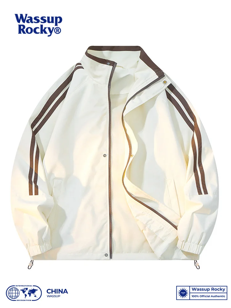 Wassup Rocky Mountain Outdoor Stripe Jacket Men's Spring and Autumn New Trendy Loose Casual Stand Collar Outerwear