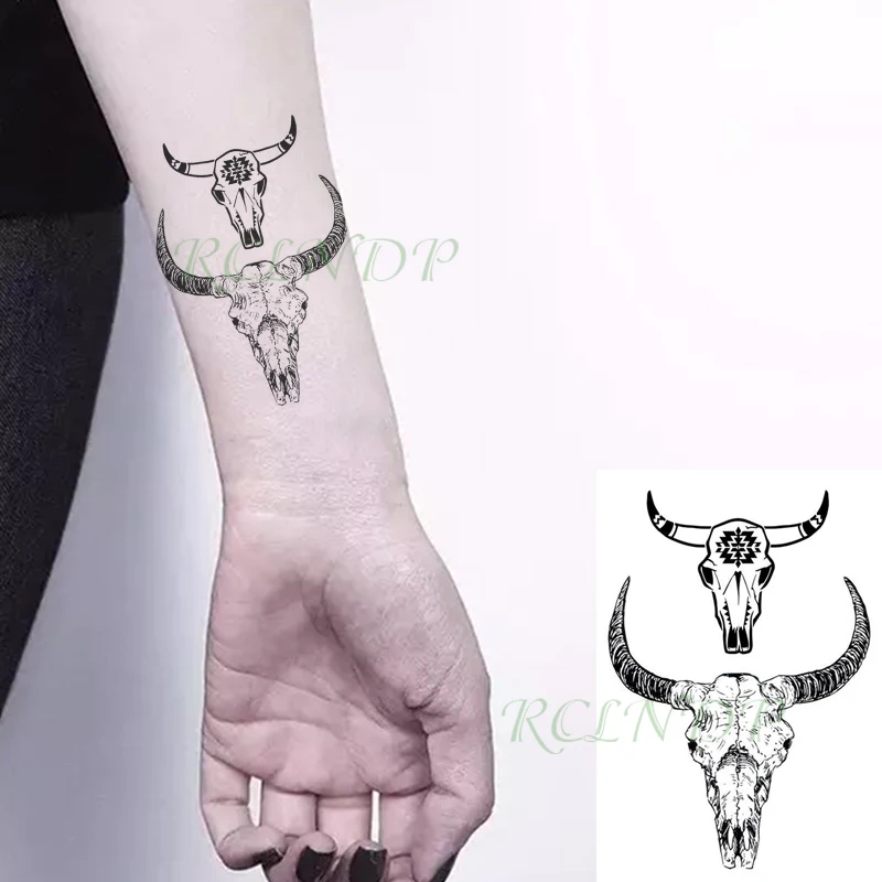 Водостойкая временная татуировка-наклейка бык корова искусственный рожок