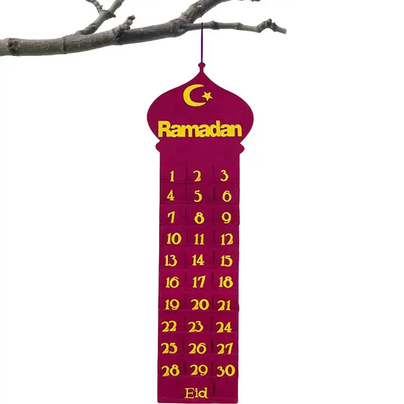 

Календарь Адвент Рамадан, Мусульманский Календарь Рамадан ИД Мубарак, календарь Адвент Рамадан с ремешком, 30 дней, красный фетровый календарь на стену