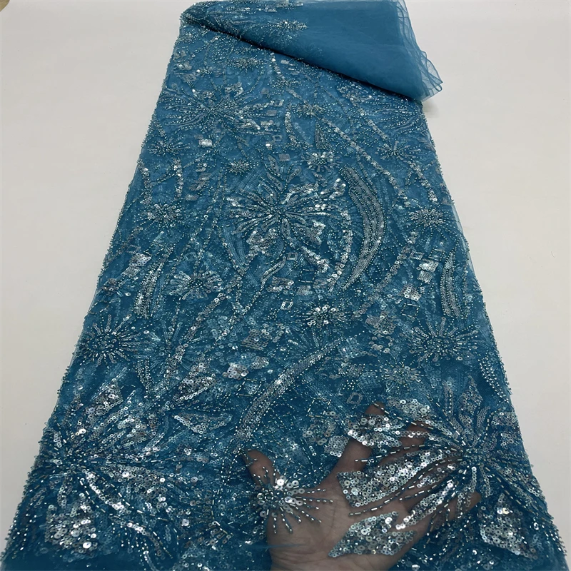 

​Familiar African beads Lace Fabric 2022 High Quality Lace Material Nigerian French Lace Fabrics With Sequins For WeddingFJ23253