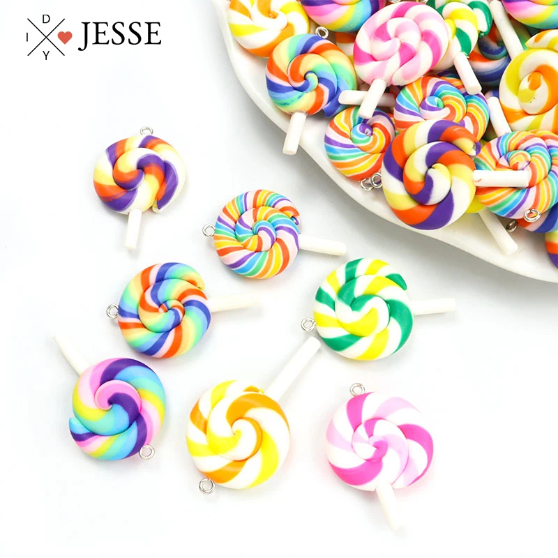 

5pcs Funny Colour Lollipop Resin Charms Simulation Candy Food Pendants for Jewelry Making Necklace Earrings Handmade Accessories