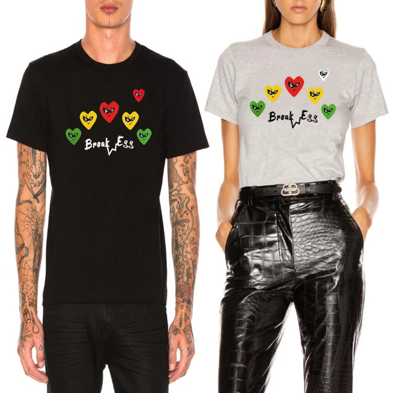 

Футболка Мужская/женская с вышивкой в виде сердечек, круглым вырезом и коротким рукавом