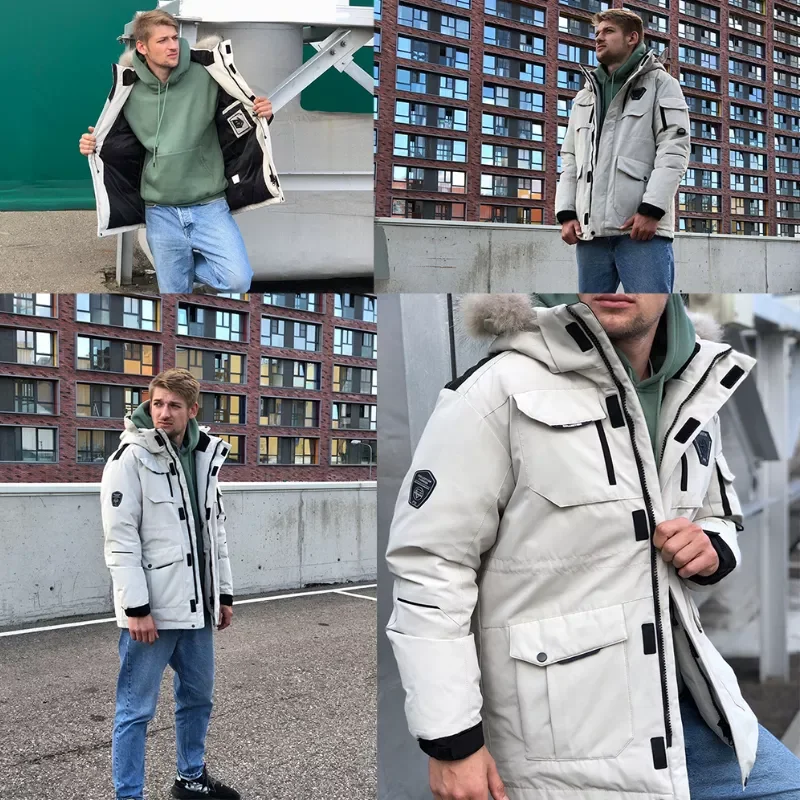 Men Casual Waterproof Down Jackets Warm Winter Men's Down Hooded Fur Collar Parkas