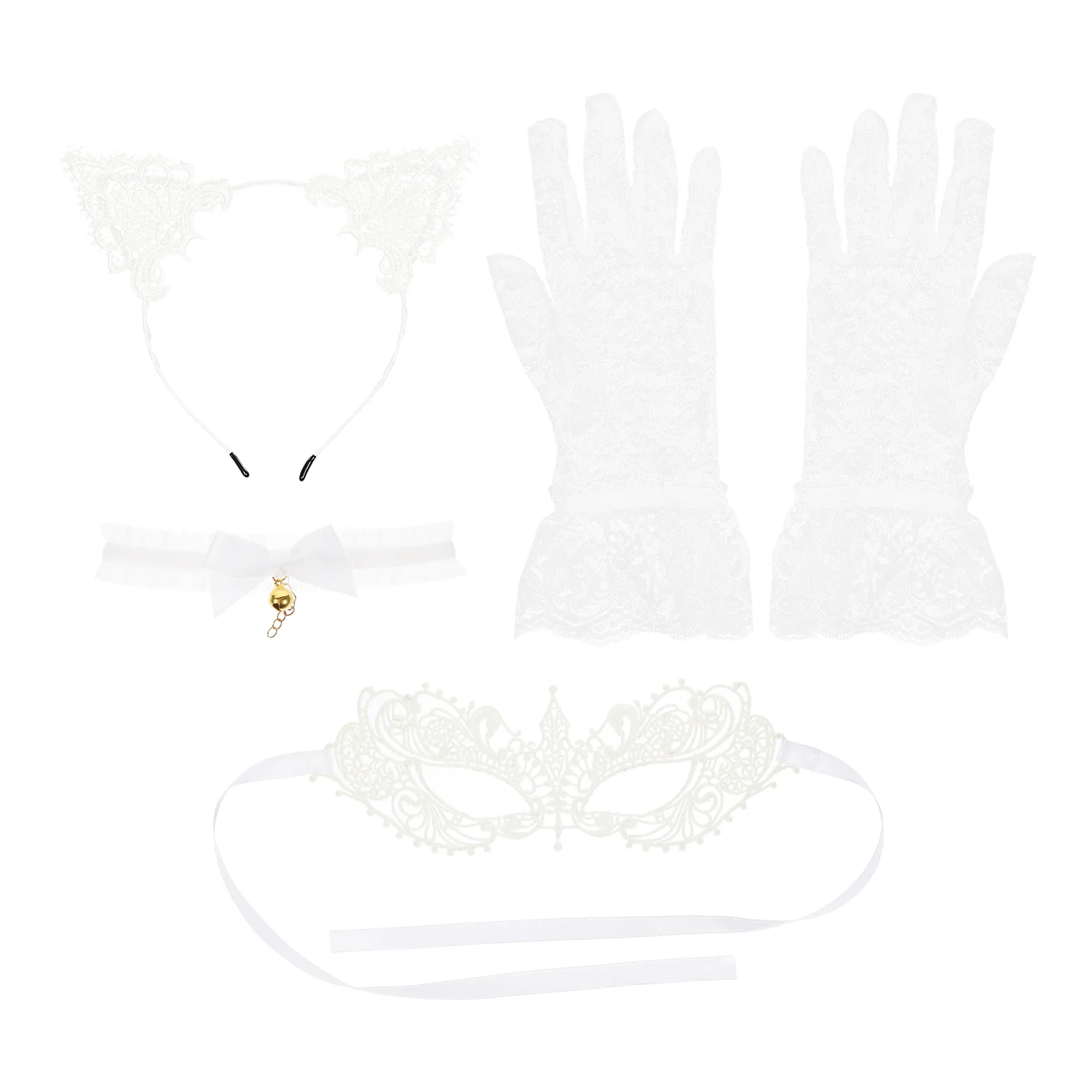 

1 Set of Dancing Party Headband Choker Lace Mask Female Cat Cosplay Costume