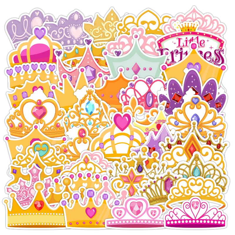 

10/25/50pcs Pricess Crown Stickers Graffiti for DIY Luggage Water Bottle Phone Laptop Guitar Scrapbook Kids Toy Car Wall Decal