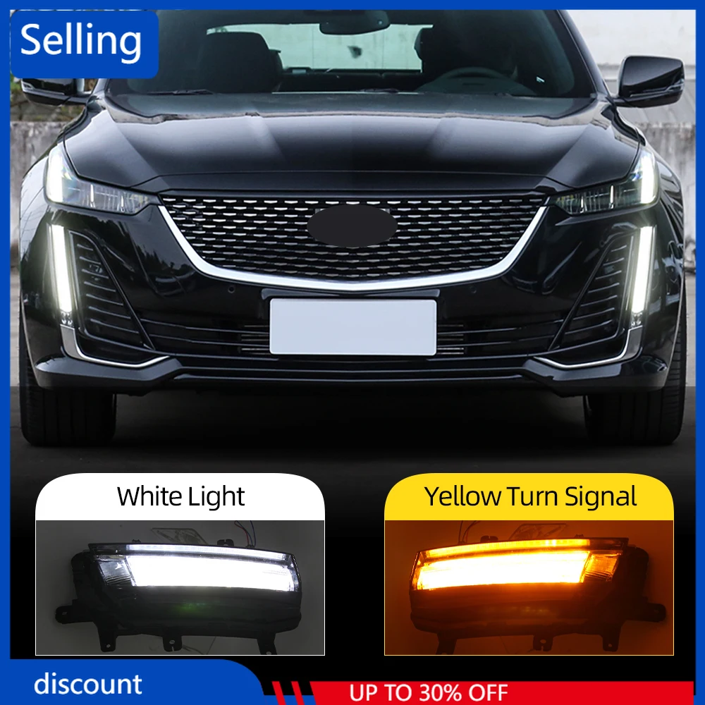 

2PCS For Cadillac CT5 2020 2021 Daytime Running Light DRL Car LED Day Light Front Bumper Fog Lamp turn signal FAST