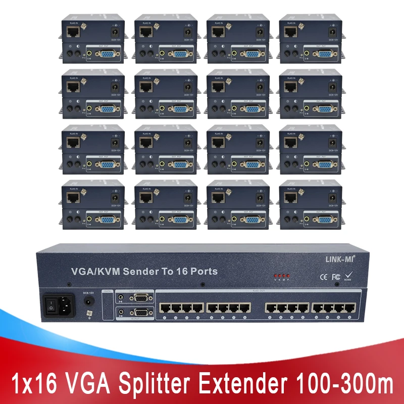 

Адаптер VGA, 16 портов, 100/200/300 м, RJ45, Cat5, VGA