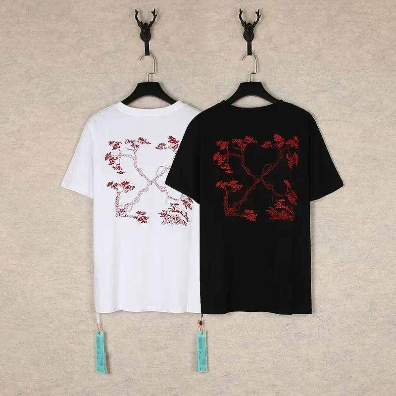 

2024 OFF Printed Short Sleeve Tee Striped T shirt For Men Black Retro T-shirts Man High Quality Summer White Oversized Fashion