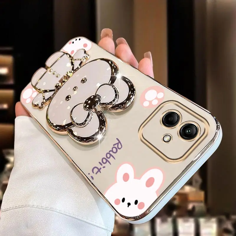 Diamond Strap Rabbit Phone Holder Case For Samsung Galaxy A01 A02 A03 A04 A05 A10 A11 A12 A23 A20S A21S A30 A31 A50 Stand Cover