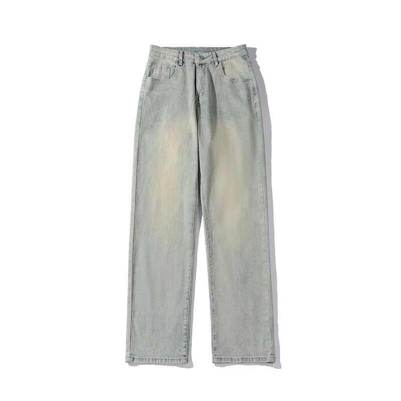 High Street Teens Men Women All-match Jeans Boyfriend Style Retro Gradient Color Washed Mopping Straight Denim Trousers Handsome
