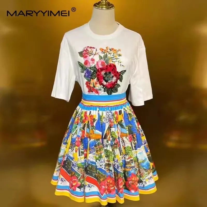 Женский летний костюм MARYYIMEI повседневный базовый топ с коротким рукавом +