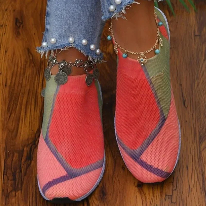 

Кроссовки-носки женские сетчатые, на шнуровке, с плоской подошвой