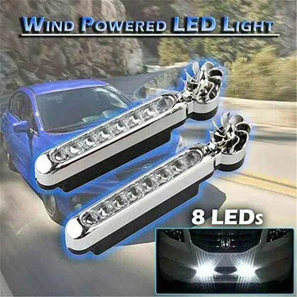 

Wind Driven Car Front Lights Energy No Need External Power Supply Car Daytime Running Lights 8 LED Daylight Headlight Lamp Car