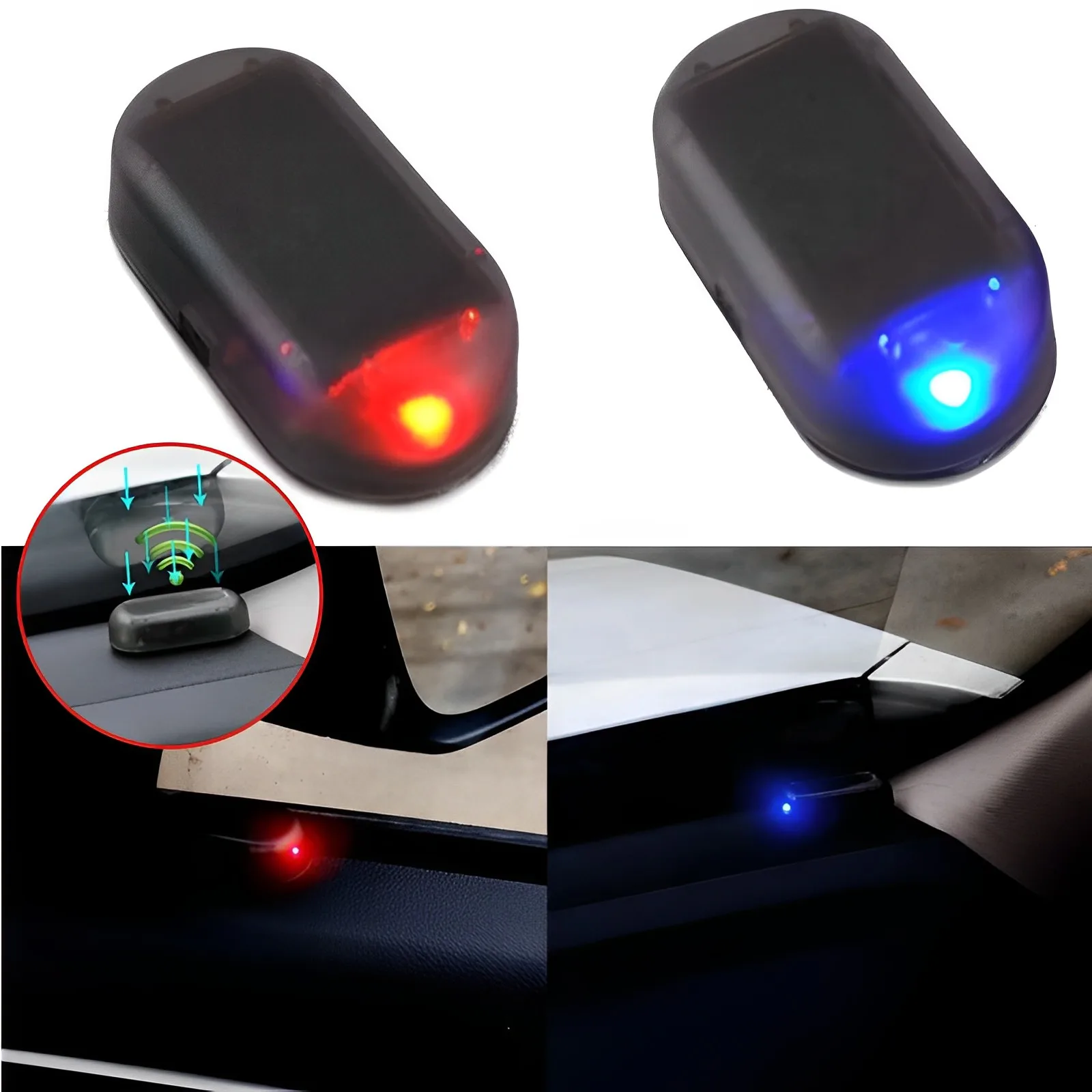 

2Pcs Car Fake Security Light Solar Powered Simulated Dummy Alarm Wireless Warning Anti-Theft Caution Lamp LED Flashing Imitation