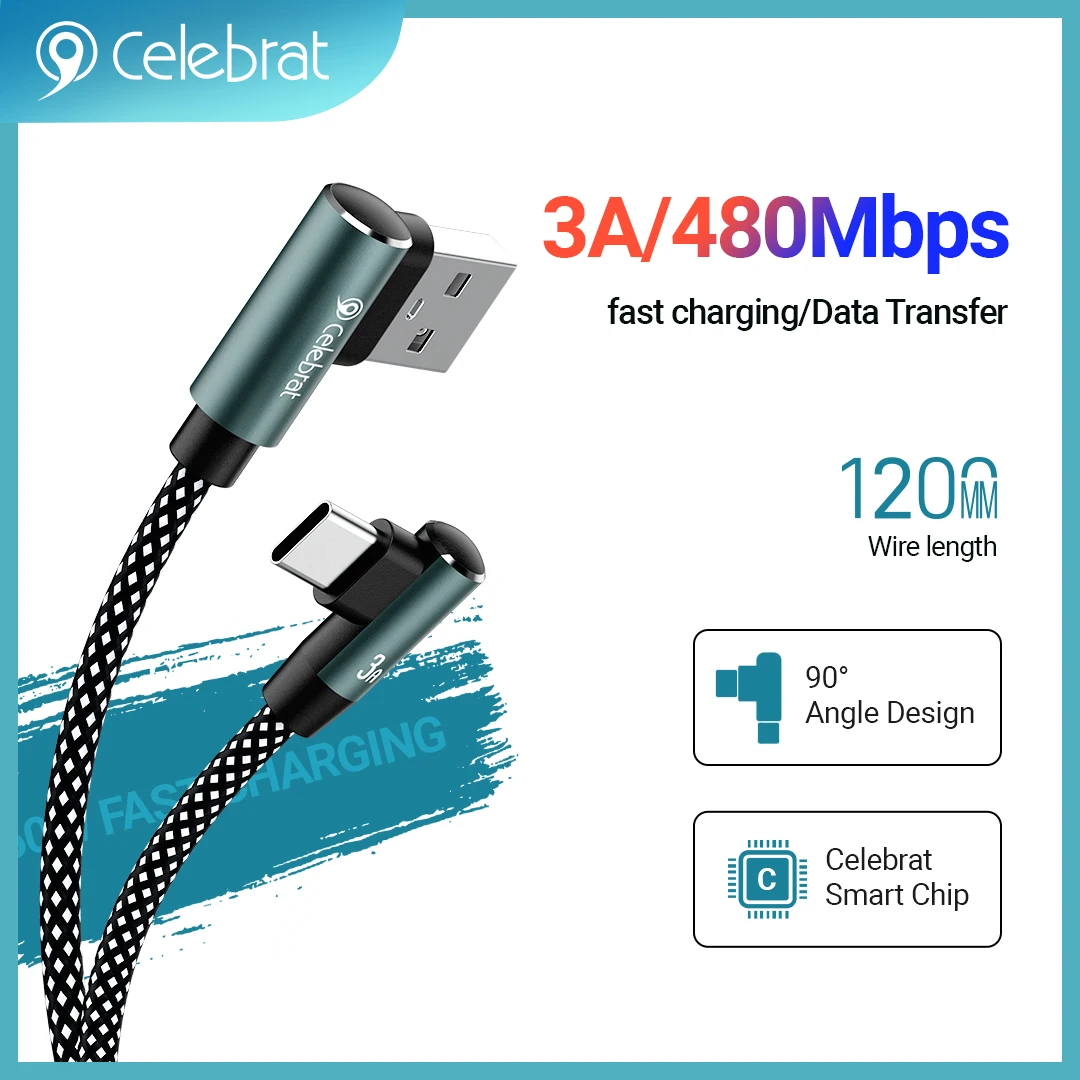 

USB-кабель плетеный под углом 90 градусов, 60 Вт, 480 Мбит/с