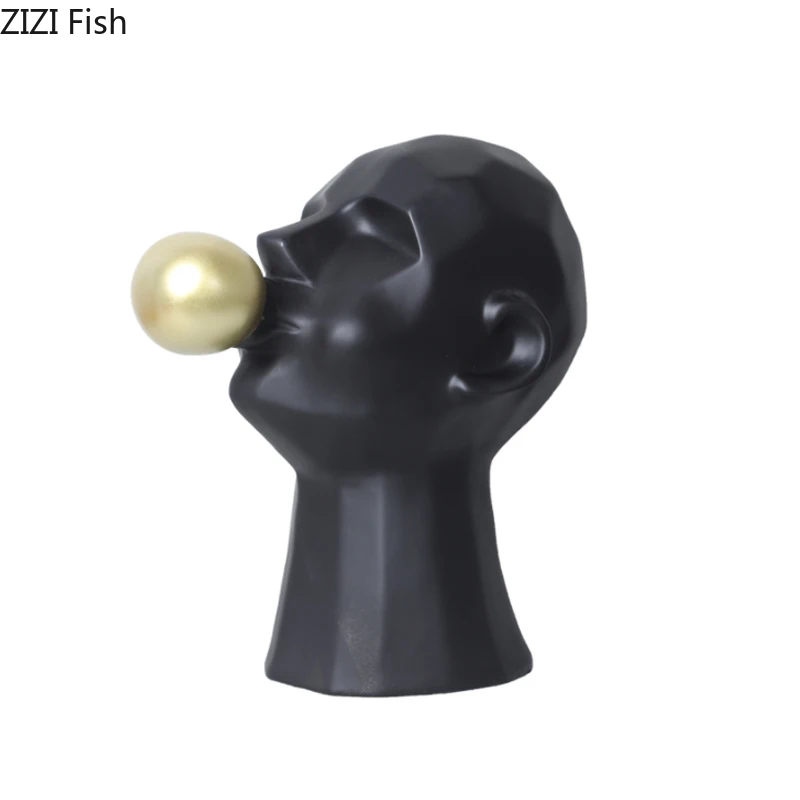 

Blowing Bubbles Character Resins Sculpture Crafts European Abstract Black/white Figure Statue Desk Decoration Modern Home Decor