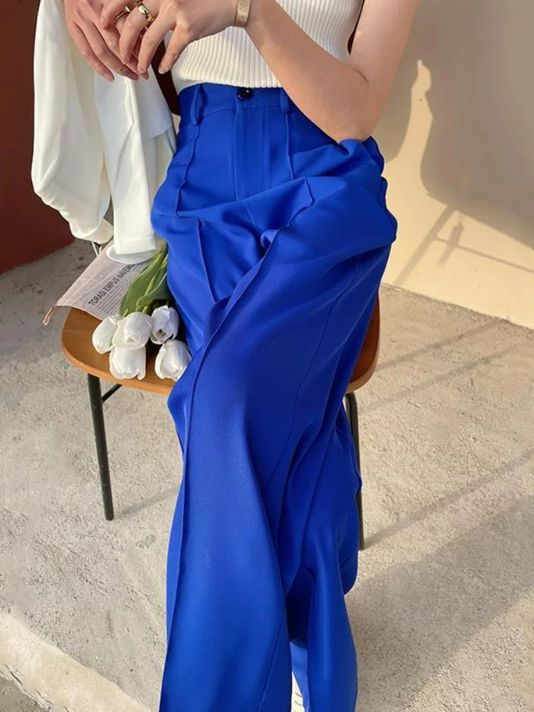 

Blue Capris Pants for Women High Waist Spring Summer Thin Casual Women's Pants New Style Loose Solid Fashion Suit Pants Woman