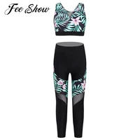 4 14y kids girls tracksuit sleeveless various print sport vest tops and pants childrens set gym running yoga outfit sportswear