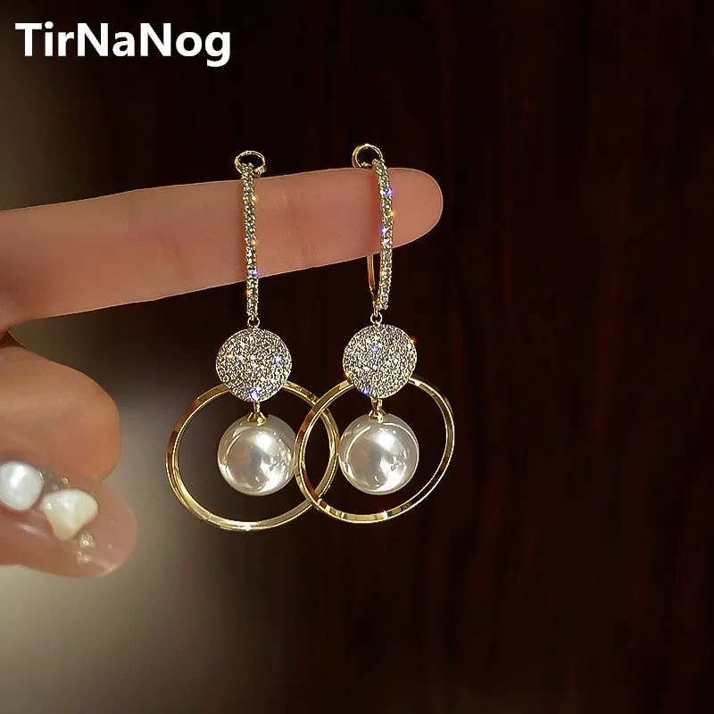 

2022 New Fashion Korean Oversized White Pearl Drop Earrings for Women Bohemian Golden Round Zircon Wedding Earrings Jewelry Gift