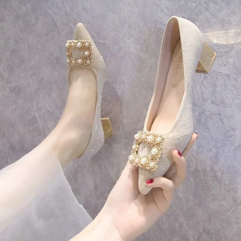 3cm Heels African Woman Shoe Lace-Up Chunky Sandals Pointed Pumps Basketball Platform 2023 Slip On 5cm Burgundy Gold Beige Block
