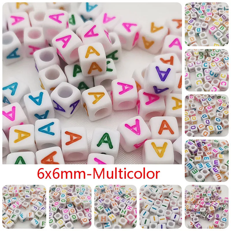 Diy Letter Bead Cubic Round Shape Square Beads Acrylic 6mm A-Z Alphabet Beads Women for Jewelry Making Bracelet Necklace 100pcs images - 6