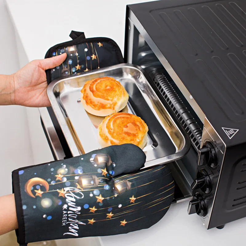 

2pcs/set Eid Mubarak Decorations Baking Anti-Hot Gloves Pad Kitchen Muslim Islamic Ramadan Kareem Ramadan Decoration for Home