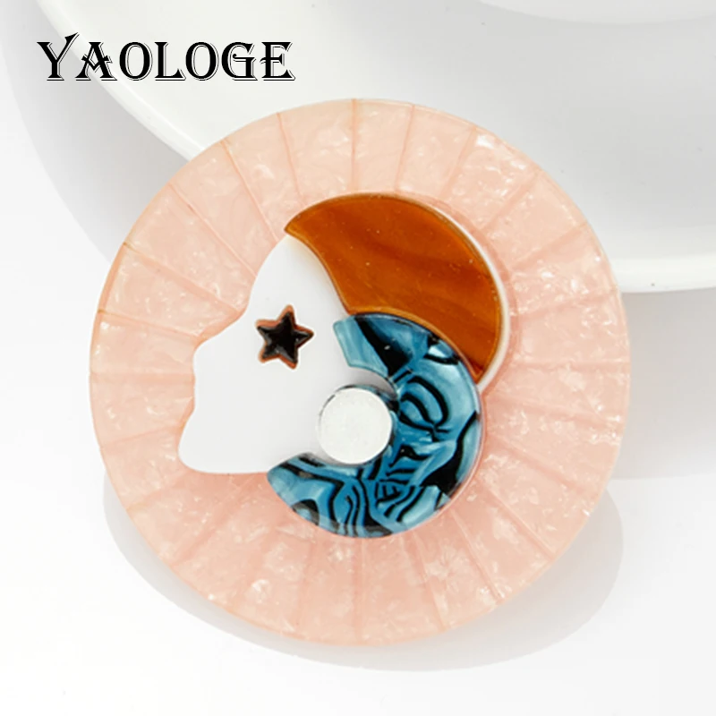 

YAOLOGE New Arrival Women Brooch Acrylic Material Lady Character Round Shape Girls Pins Brooches Fashion Jewelry on Bags Clothes