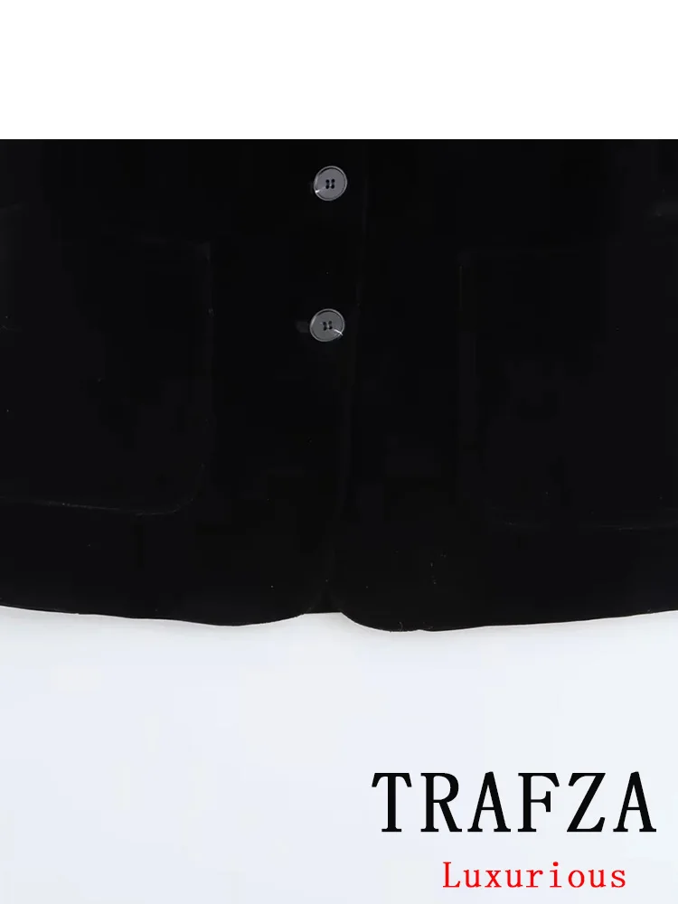 TRAFZA винтажный офисный женский черный однотонный костюм с v-образным вырезом