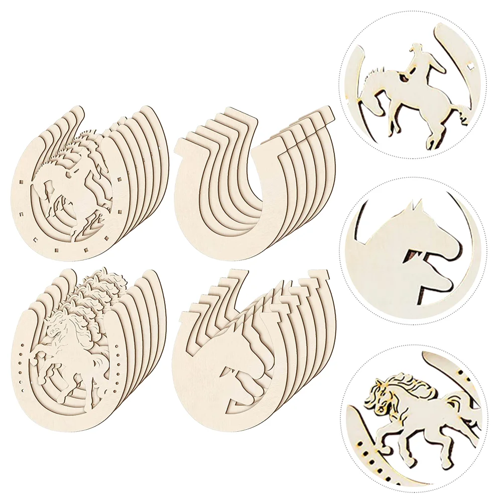 

24pcs Unfinished Wood Ornaments Horseshoe Wooden Pieces