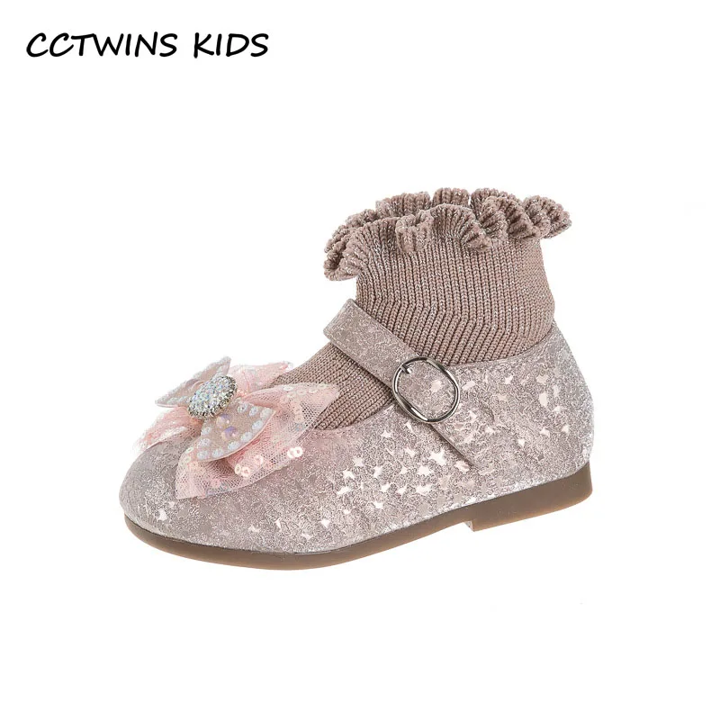 

Baby Shoes 2022 Autumn Winter Toddler Grils Flats Fashion Princess Sock Boots Party Dress Glitter Mary Jane Bowtie Soft Sole