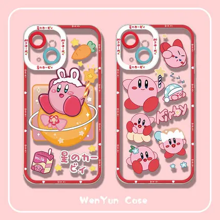 

Bandai Cute Cartoon Kirby Couple Clear Silicon Mobile Phone Case For iPhone XR Xs Max 8Plus 11 12 12Mini 13Mini 13 Pro Max Cover