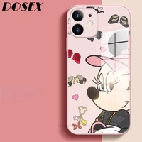 korean disney mickey minnie tempered glass and silicone cover case iphone 11 pro max 12 mini x xr xs 8 7 6 plus protective cute
