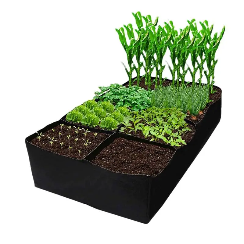 Fabric Garden Bed 128 Gallon Raised Planter Rectangle Grow Bed 8 Grids Garden Bed Breathe Cloth Planting Pot For Vegetable