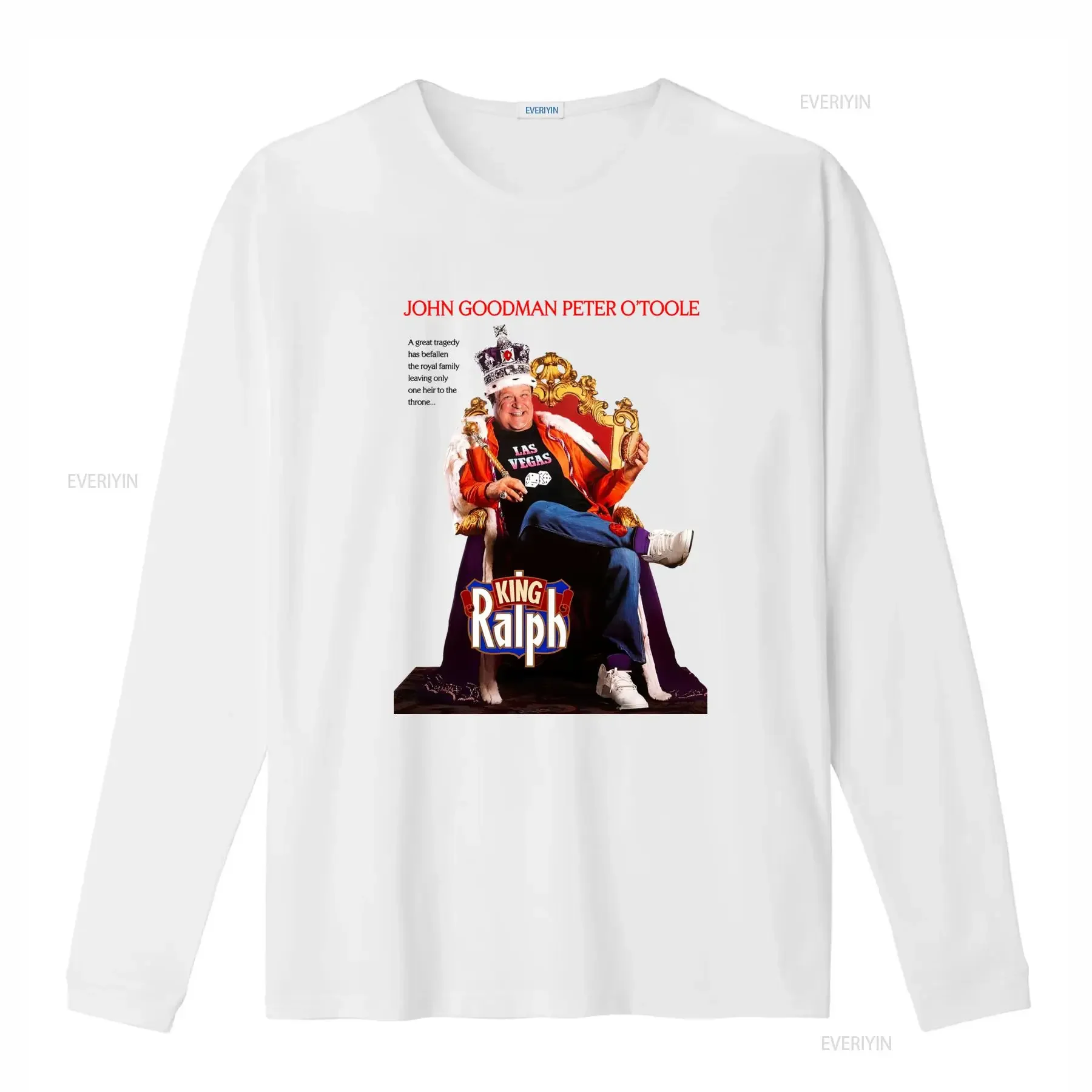 Фото Футболка для фанатов комедийных фильмов с Ральфом Джоном Гудманом и Питером О'Тулом, дизайн в стиле Лас-Вегаса, королевская тематика, удобный крой, винтажная, с эффектом потертости №2