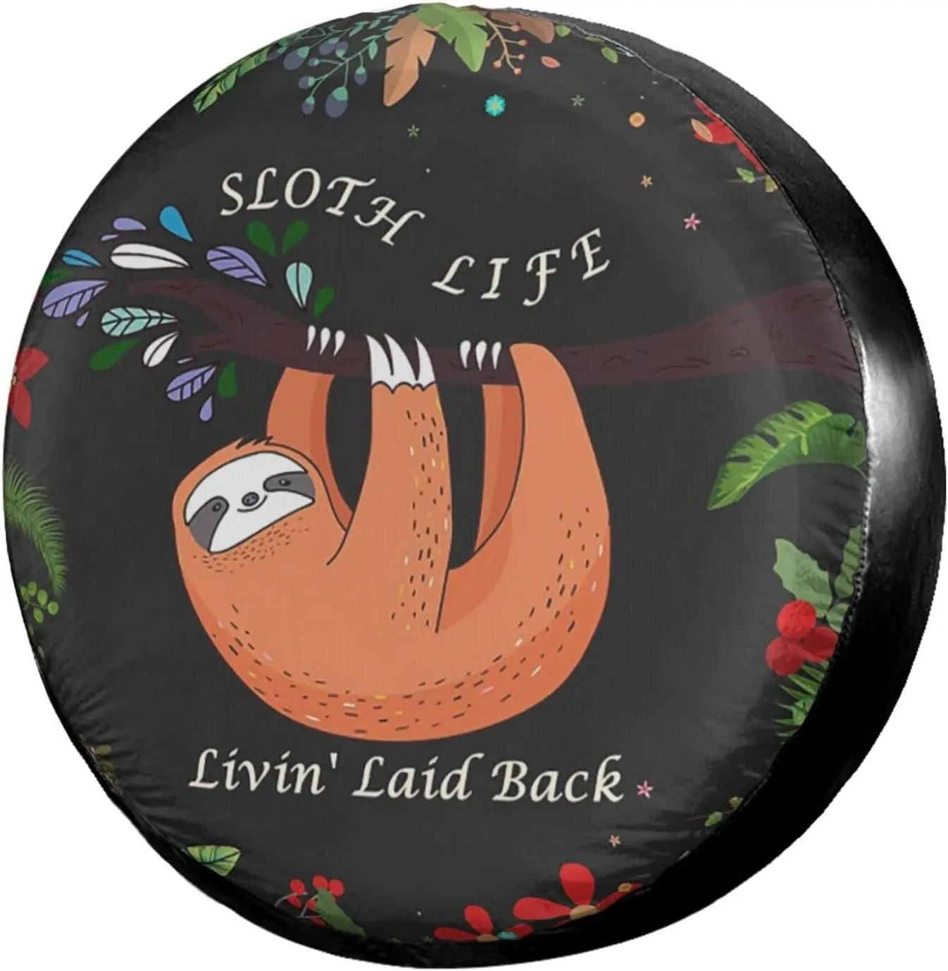 

Cute Sloth Floral Dark Grey Spare Tire Cover Polyester Sunscreen Wheel Covers for Trailer RV SUV Truck and Many Vehicles