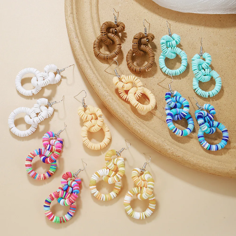 

Bohemian Ethnic Round Soft Clay Dangle Earrings for Women Unique Handmade Multicolor Hollow Loop Earrings Party Vacation Jewelry