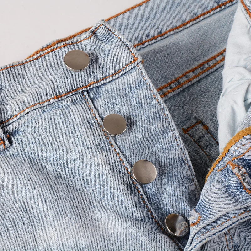 High Street Fashion Men Jeans Retro Light Blue Elastic Ripped Jeans Men Buttons Fly Stretch Skinny Trousers Hip Hop Brand Pants