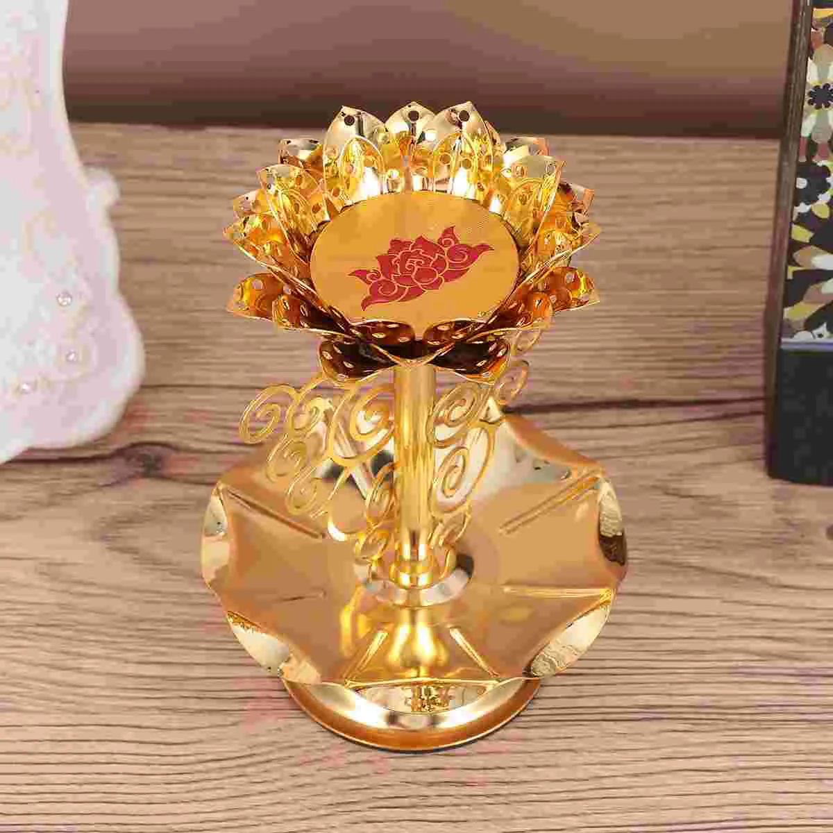 Фото Подсвечник с лотосом Diwali, подсвечник, Индийский Золотой подсвечник Diya, подставки для декора, латунные масляные подсвечники для чая, фонарик... №3