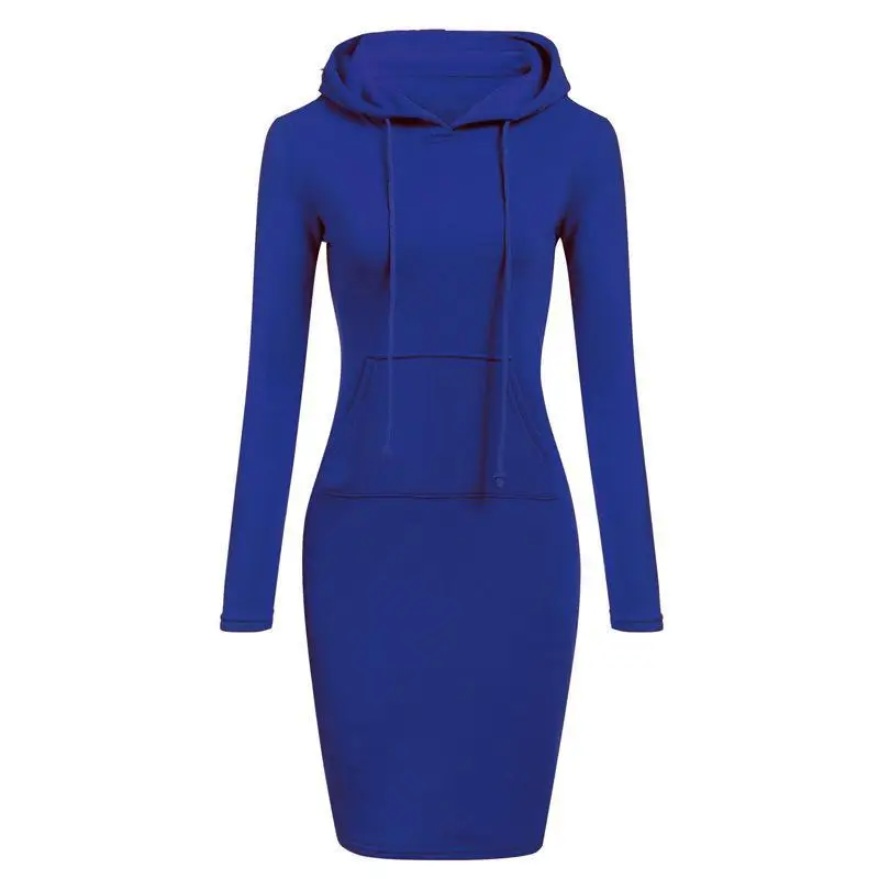 

Women's Solid Color Hooded Long Sleeve Dress