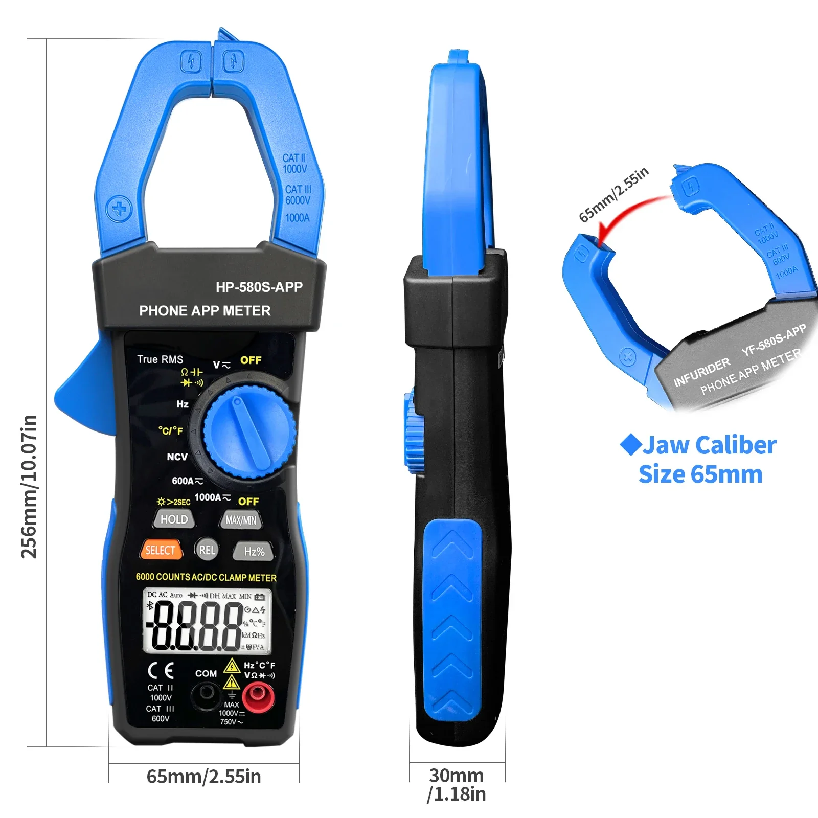 HoldPeak Φ Clamp Meter 6000 отсчетов с приложением для телефона True RMS тестер постоянного и