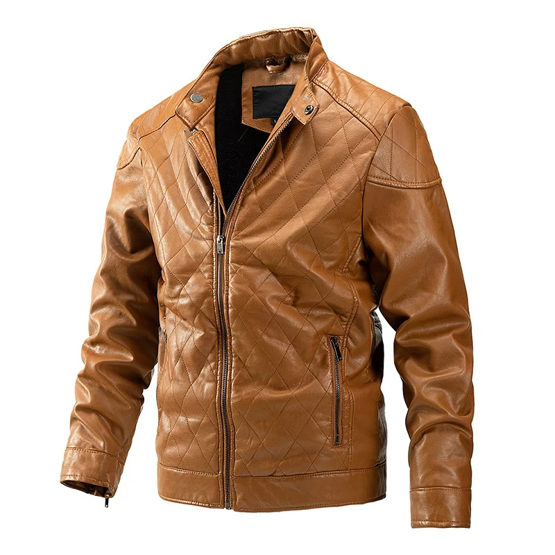 

New Winter Leather Jacket Men Fleece Motorcycle Coat Casual Solid Color Plaid Men Biker Leather Jacket Slim Outwear